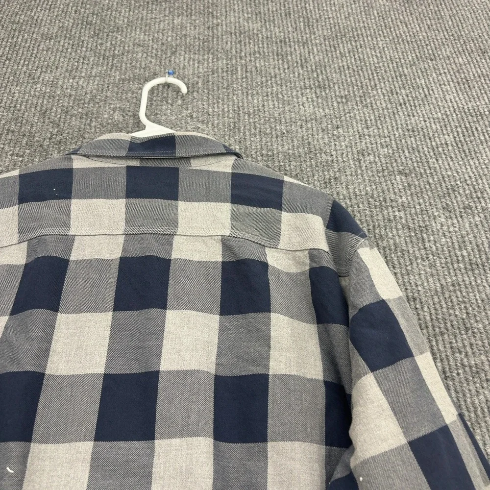 LL Bean Shirt Jacket Mens XL Gray Cotton Quilted Buffalo Plaid Flannel Outdoor